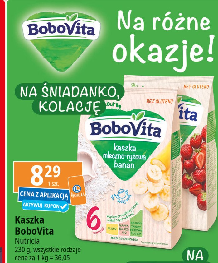 Kaszka mleczno-ryżowa truskawkowa Bobovita mniam promocja