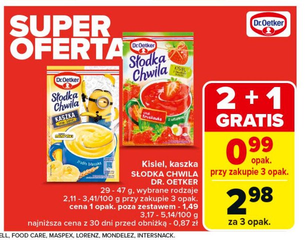 Kisiel truskawkowy z kawałkami owoców Dr. oetker słodka chwila promocja w Carrefour Market