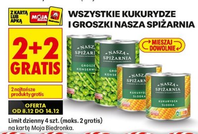 Wszystkie kukurydze i groszki Nasza Spiżarnia promocja w Biedronka