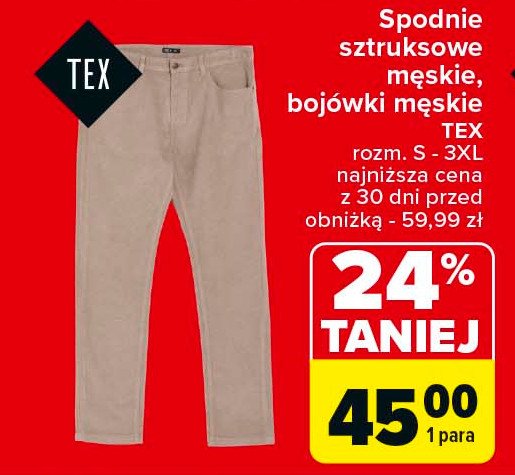 Spodnie sztruksowe męskie s-3xl Tex promocja