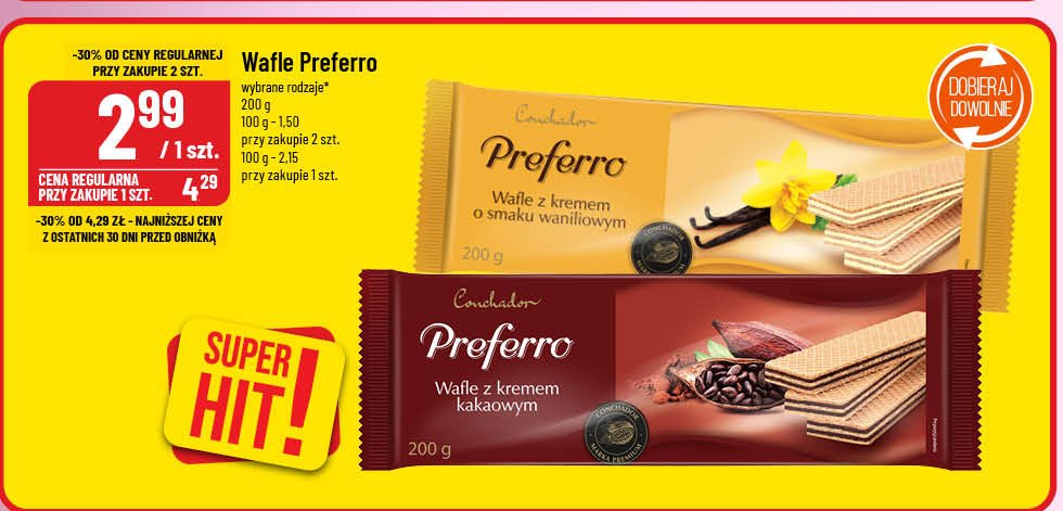 Wafle z kremem kakaowym CONCHADOR PREFERRO promocja w POLOmarket