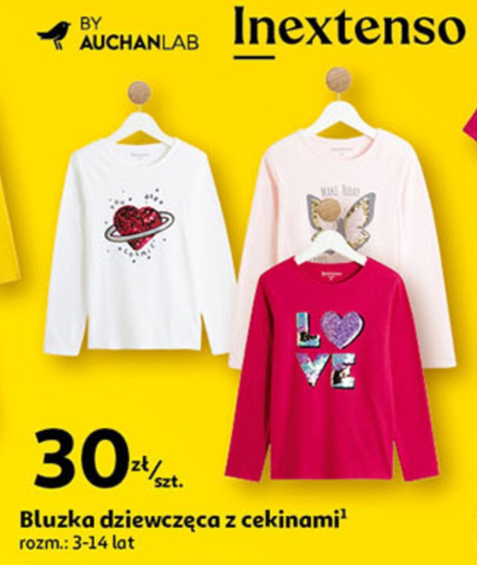 Bluzka dziewczęca z cekinami 3-14 lat Auchan inextenso promocja