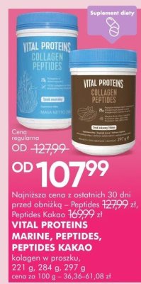 Odżywka białkowa VITAL PROTEINS MARINE, PEPTIDES, PEPTIDES KAKAO proteinowa, 221 g, 284 g, 297 g promocja w Super-Pharm