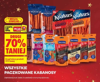 Wszystkie paczkowane kabanosy drugi -70% promocja w Biedronka