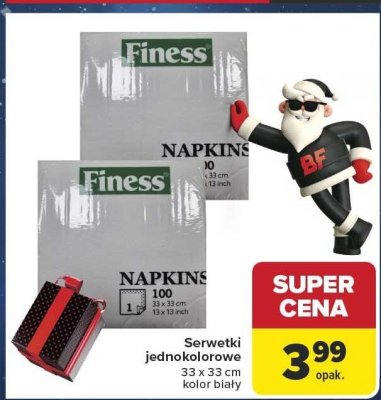 Serwetki jednokolorowe Finess 33 x 33 cm kolor biały promocja w Carrefour