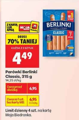 Parówki Berlinki Classic, 315 g promocja w Biedronka
