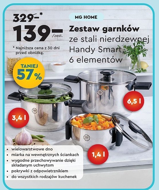 Komplet garnków handy Mg home promocja w Biedronka