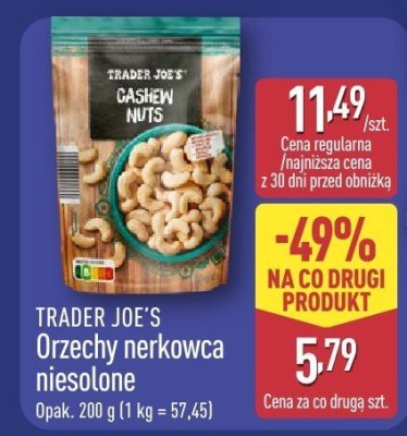 Orzechy nerkowca niesolone Trader Joe's promocja w Aldi