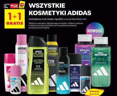 Wszystkie kosmetyki Adidas 1+1 gratis promocja w Biedronka