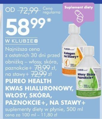 Pureo Health Kwas Hialuronowy, Włosy, Skóra, Paznokcie+, Na Stawy+ suplementy diety w płynie, 500 ml promocja w Super-Pharm