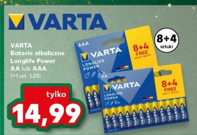 Baterie alkaliczne VARTA Longlife Power AA lub AAA (8+4 sztuki) promocja w Kaufland