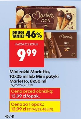 Mini rożki Marletto, 10x25 ml lub Mini patyki Marletto, 8x50 ml promocja w Biedronka