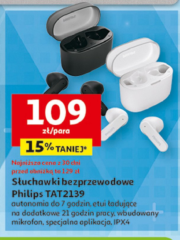 Słuchawki tat2139 białe Philips promocja w Auchan