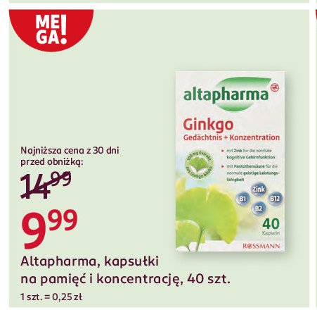 Tabletki ginkgo Altapharma promocja w Rossmann