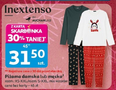 Piżama damska lub męska Inextenso promocja w Auchan