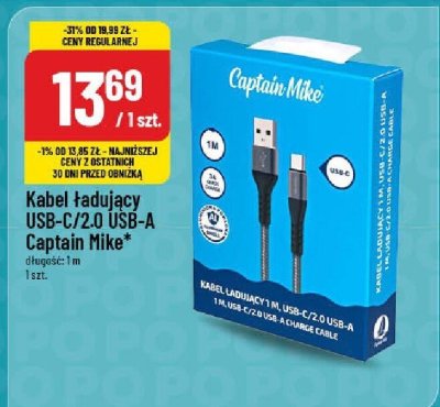 Kabel ładujący USB-C/2.0 USB-A Captain Mike promocja w POLOmarket
