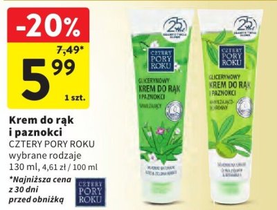 Krem do rąk i paznokci Cztery Pory Roku wybrane rodzaje promocja w Intermarche