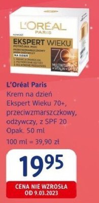 Krem na dzień L'Oréal Paris Ekspert Wieku 70+, przeciwzmarszczkowy, odżywczy, z SPF 20 promocja w Drogerie DM