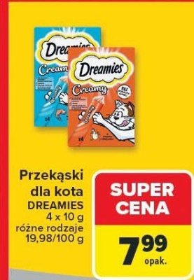 Przekąski dla kota Creamy, różne rodzaje Dreamies promocja w Carrefour