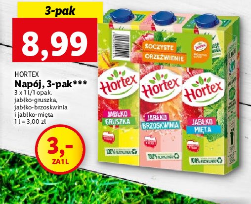 Napój jabłko- gruszka + napój jabłko- brzoskwinia + napój jabłko- mięta Hortex promocja