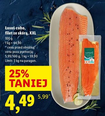 Łosoś coho, filet ze skórą, XXL 100 g promocja w Lidl