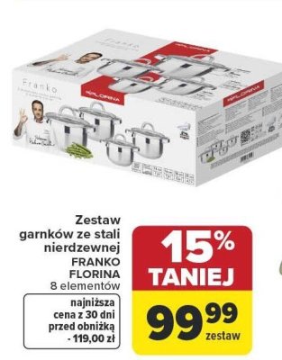Zestaw garnków ze stali nierdzewnej FRANKO FLORINA 8 elementów promocja w Carrefour