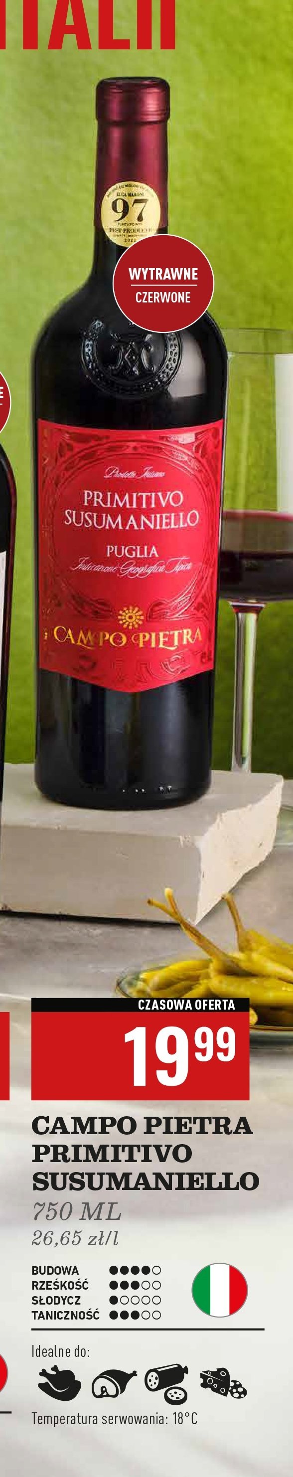 Wino Campo pietra primitivo susumaniello promocja w Biedronka