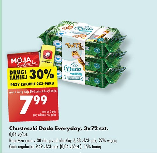 Chusteczki wilgotne naturals Dada promocja w Biedronka