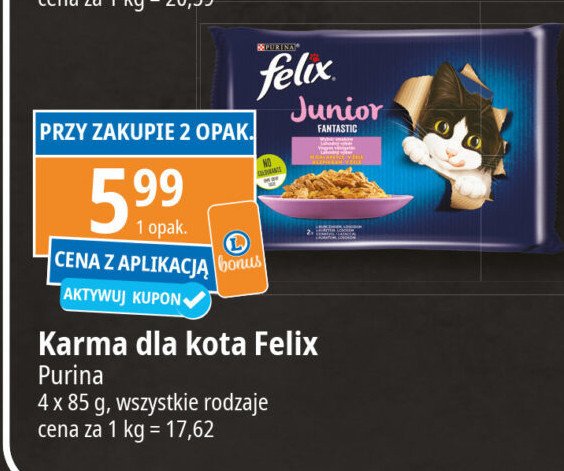 Karma dla kota kurczak + łosoś Purina felix junior promocja