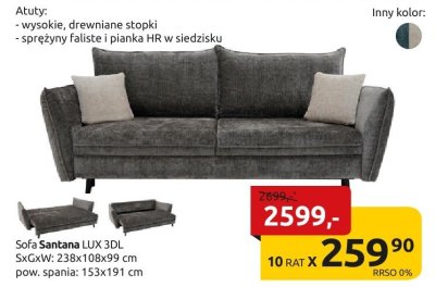 Sofa Santana LUX 3DL promocja w Black Red White