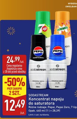 Koncentrat napoju do saturatora SODASTREAM różne rodzaje: Pepsi, Pepsi Zero, 7 Up, Mirinda promocja w Aldi