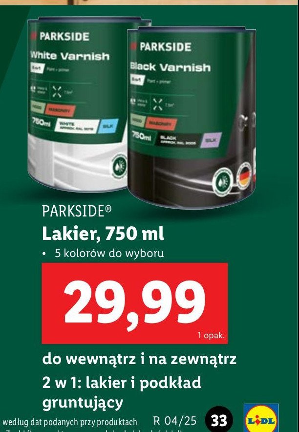 Lakier white varnish Parkside promocja