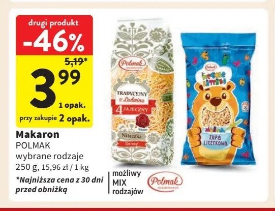 Makaron tradycyjny z ludwina 4-jajeczny niteczki Polmak promocja