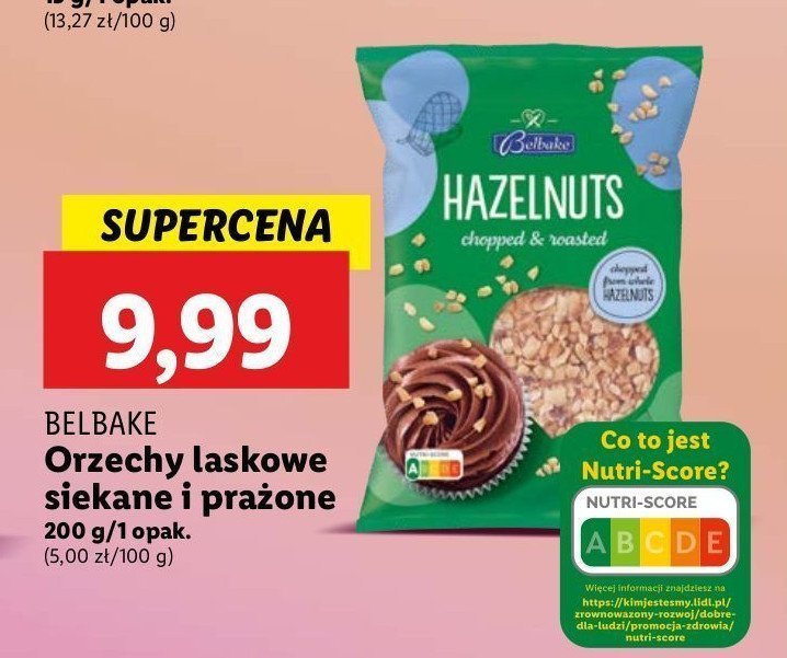 Orzechy laskowe siekane i prażone Belbake promocja