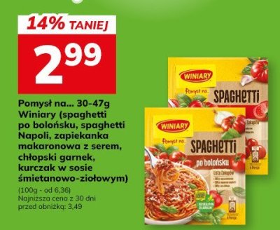 Pomysł na... 30-47g Winiary (spaghetti po bolońsku, spaghetti Napoli, zapiekanka makaronowa z serem, kopytka w sosie kurczak w sosie śmietanowo-ziołowym) promocja w Hitpol