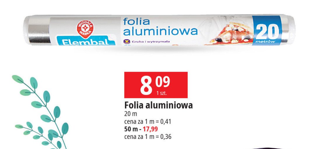 Folia aluminiowa 20 m Wiodąca marka elembal promocja