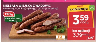 Kiełbasa wiejska z wadowic Dobrowolscy promocja w Stokrotka