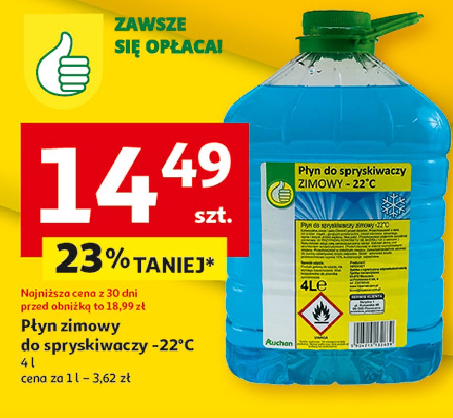 Płyn zimowy do spryskiwaczy -20c Podniesiony kciuk promocja w Auchan