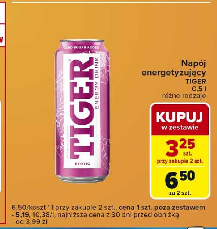 Napój exotic Tiger energy drink promocja w Carrefour Express