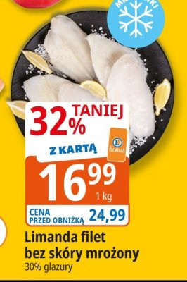 Limanda filet bez skóry mrożony 30% glazury promocja w Leclerc