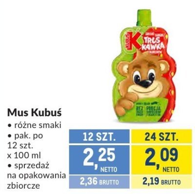 Mus Kubuś różne smaki promocja w Makro