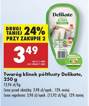 Twaróg klinek półtłusty Delikate promocja w Selgros