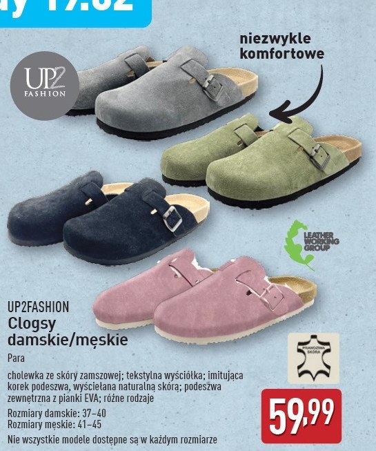 Clogsy damskie 37-40 Up2fashion promocja w Aldi