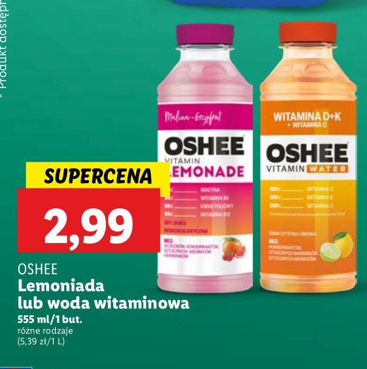 Napój witaminy d+k Oshee vitamin water promocja w Lidl