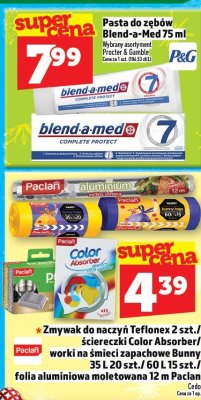 Zmywak do naczyń Teflonex 2 szt./ściereczki Color Absorber/worki na śmieci zapachowe Bunny 35 L 20 szt./60 L 15 szt./folia aluminiowa moletowana 12 m Paclan promocja w TOPAZ