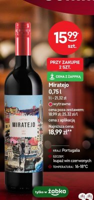 Wino Miratejo czerwone wytrawne 0,75l promocja w Żabka