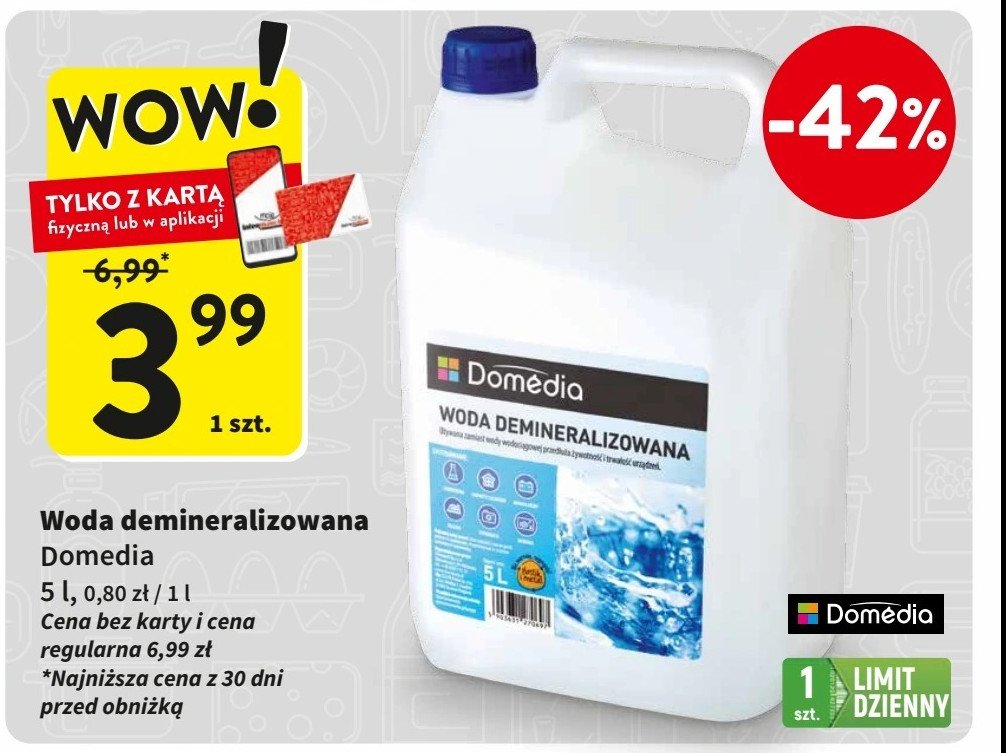 Woda deminaralizowana DOMEDIA promocja w Intermarche