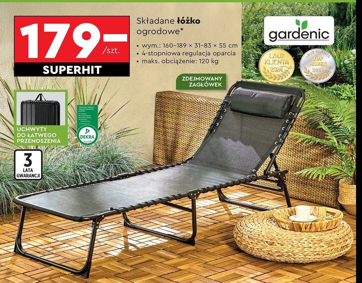 Łożko ogrodowe 188 x 56 x 30 cm Gardenic promocja w Biedronka