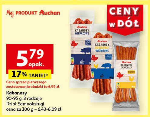 Kabanosy drobiowo- wieprzowe Auchan promocja