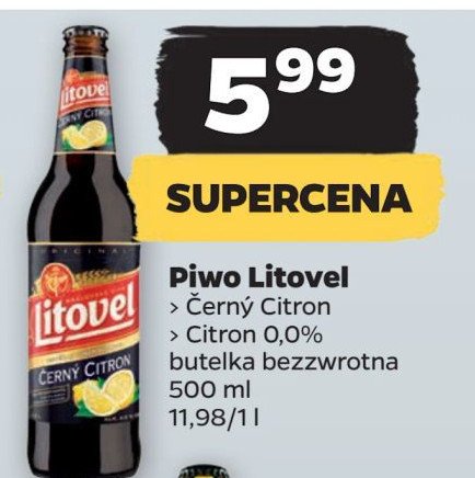 Piwo Litovel citron ciemny 0% promocja w Netto